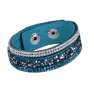Blue Rhinestone Double Wrap Bracelet